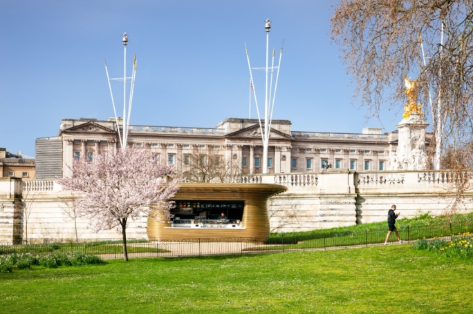 Brass Kiosk sitting below Buckingham Palace – Photograph by Luke Hayes