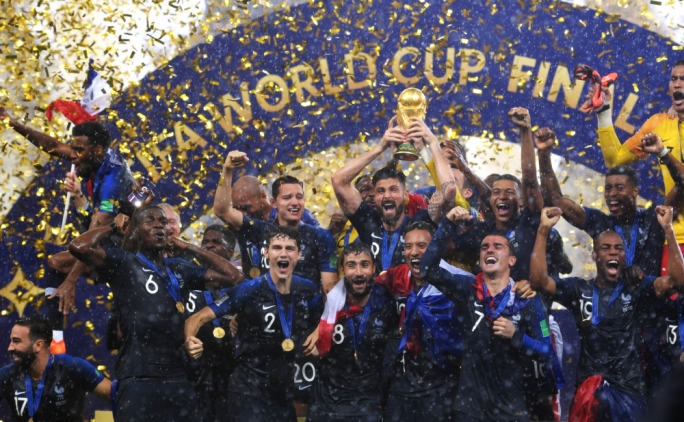 France celebrating after their win against Croatia in the 2018 final
