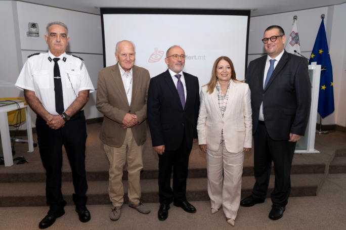 (From Left to Right) Deputy Police Commissioner Sandro Gatt, Arbiter for Financial Service Alfred Mifsud, Permanent Secretary for Finance Paul Zahra, Head of Conduct Supervision, MFSA / Financial Literacy Ambassador Sarah Pulis, MFSA CEO Kenneth Farrugia (Photo: James Bianchi)